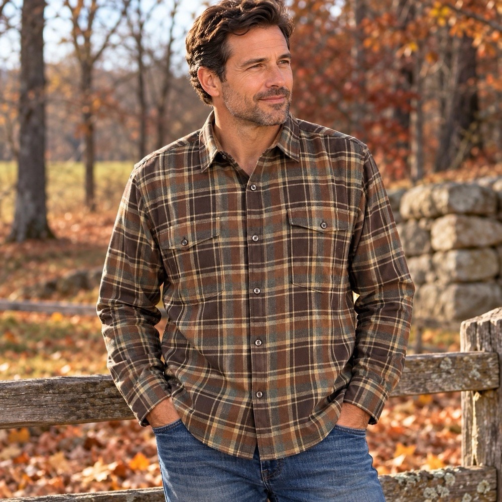 Seven Diamonds Men's XL Made Well Brown Plaid Flannel Shirt Soft